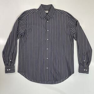 VTG Brioni Men’s Shirt Blue White Stripe Long Sleeve Dress Preppy Cotton Formal